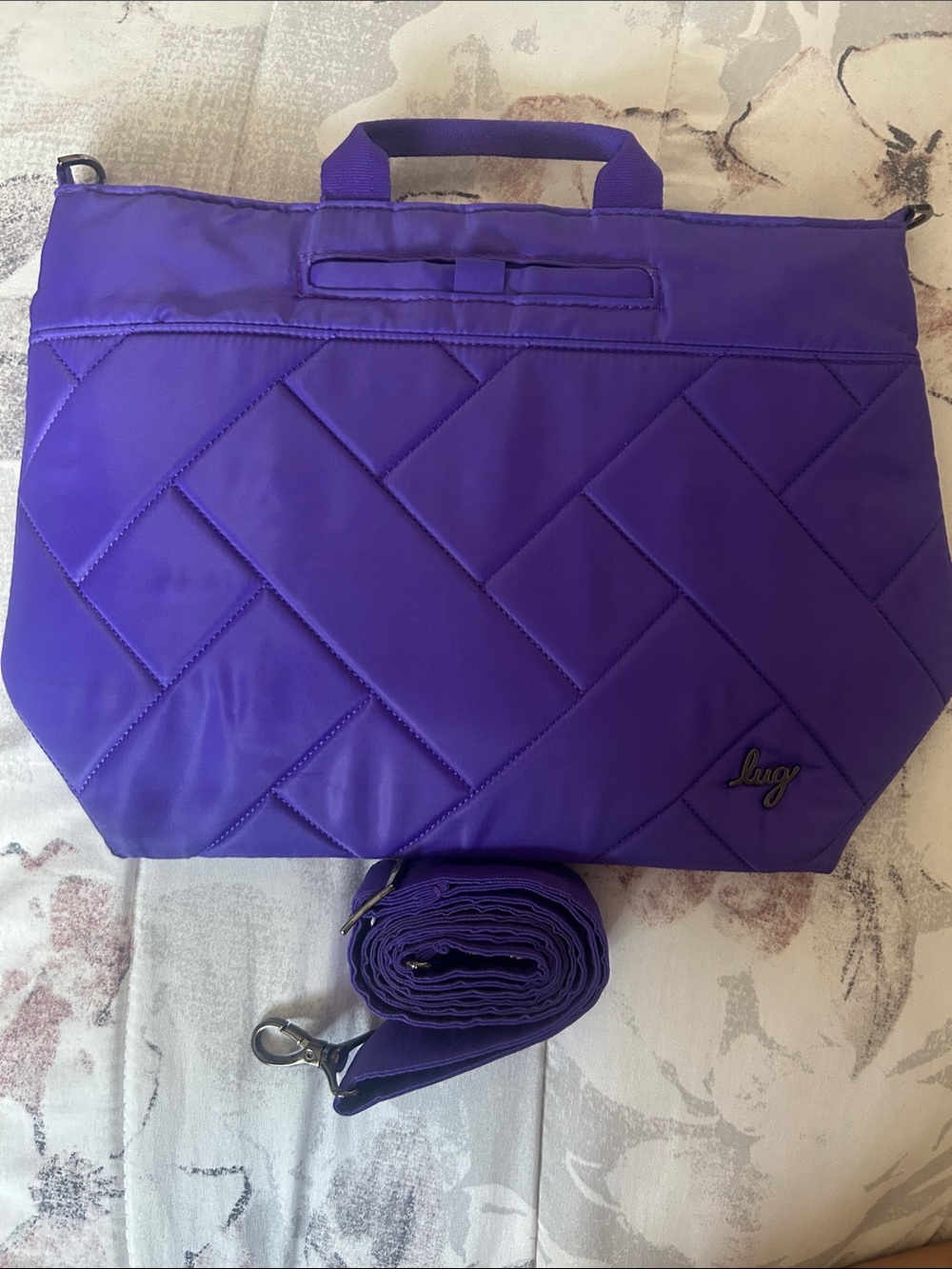 lug Quilted Purple Shoulder Tote with Detachable Strap